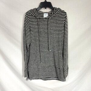 Sunday Women's Striped Black and Grey Hooded Tee Sweatshirt Size S